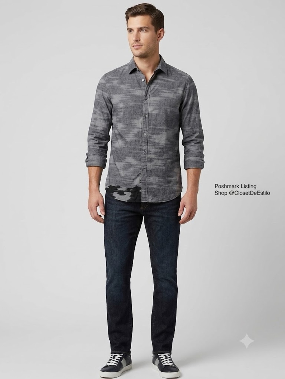 Armani Exchange Heathered Gray Button-Up Shirt